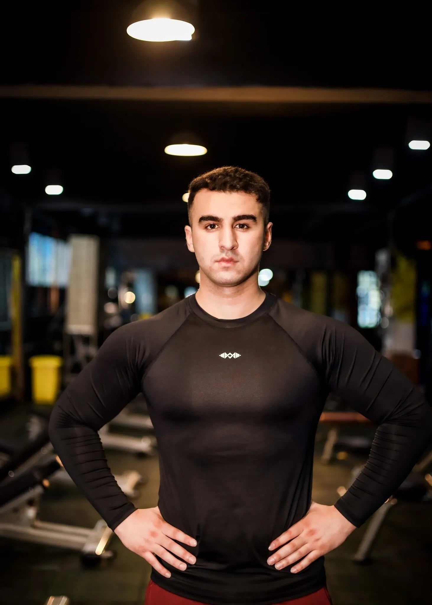 Front view of men's compression full sleeve shirt, perfect for intense workouts and sports.