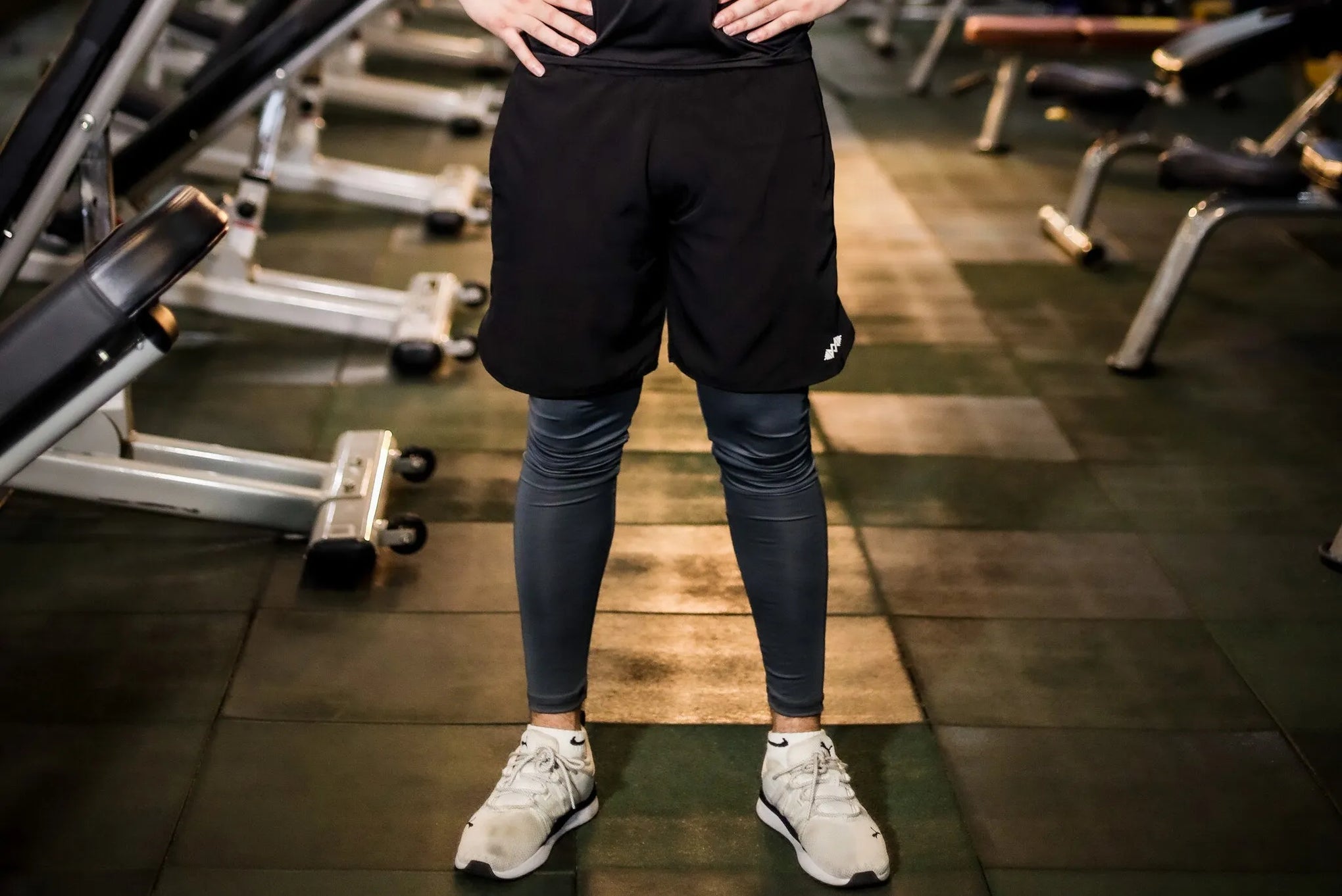 Front view of men's compression shorts in black, perfect for intense workouts
