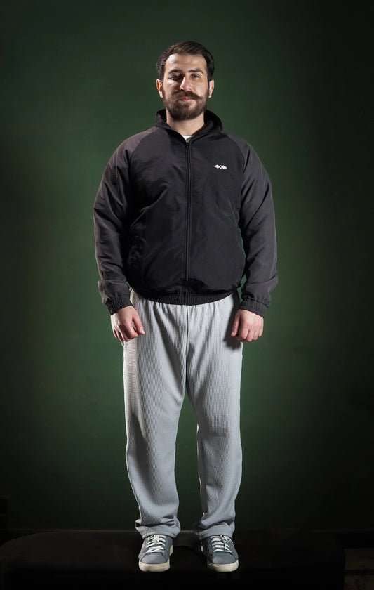 Men’s windbreaker jacket  Dark Grey front view. Lightweight and stylish