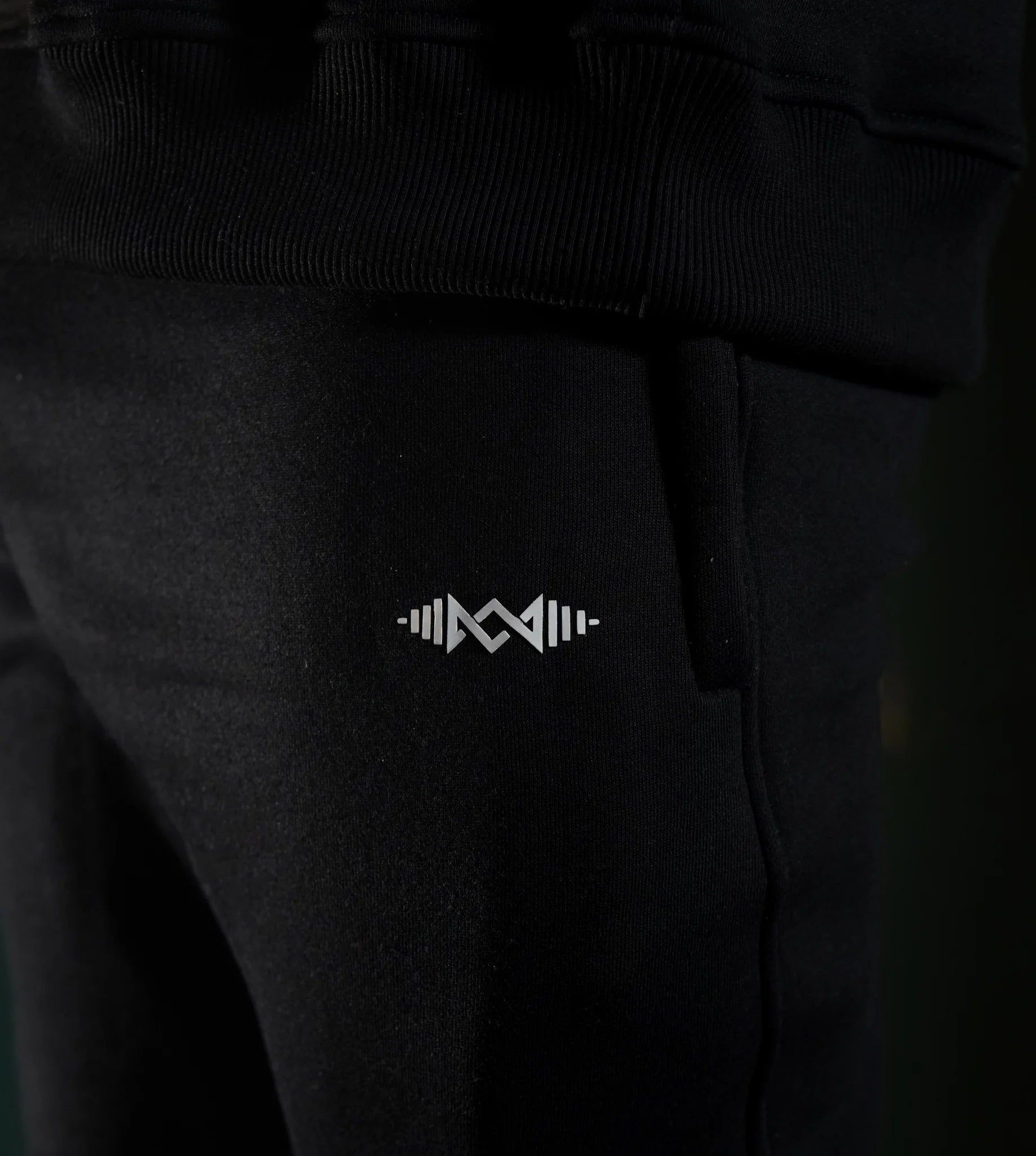 Men’s winter fleece sweatpants  Black, close up Soft fleece fabric and modern fit