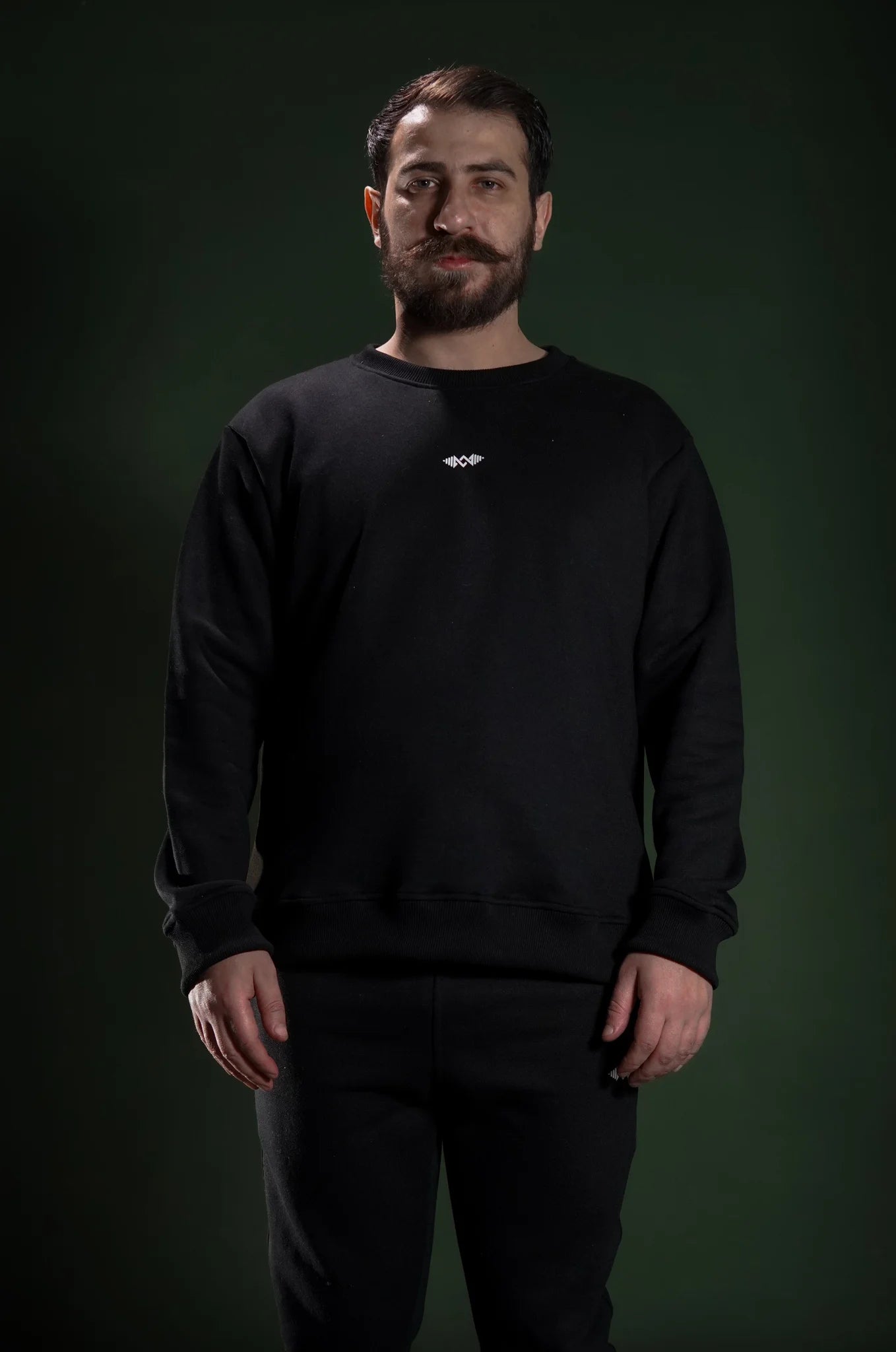 Men’s winter fleece sweatshirt  Black,front view. Soft, warm, and stylish