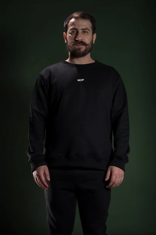 Men’s winter fleece sweatshirt  Black,front view. Soft, warm, and stylish