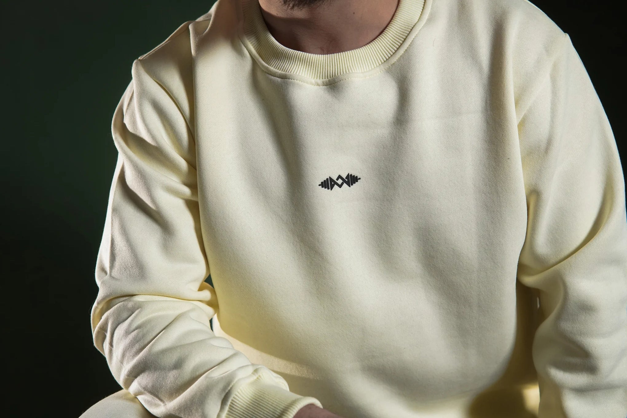 Men’s winter fleece sweatshirt Bone White, close up Soft fleece fabric and modern fit