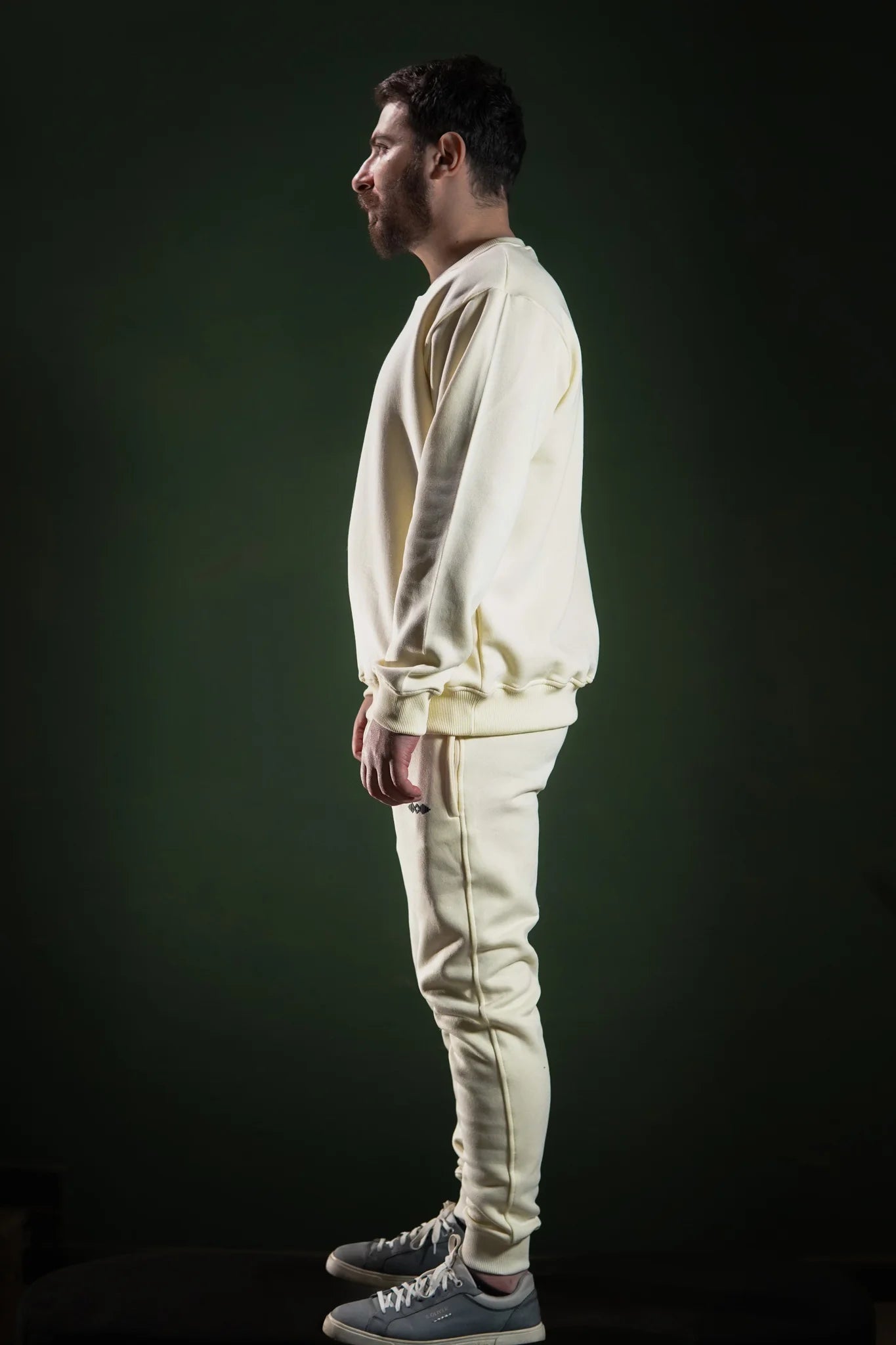 Men’s winter fleece sweatshirt Bone White, side view. Perfect for gym or streetwear