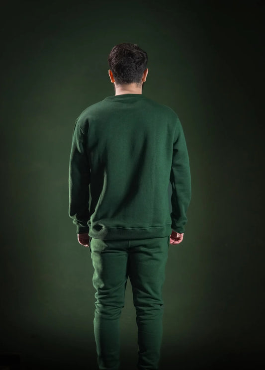 Men’s winter fleece sweatshirt Green back view. Comfortable and stylish