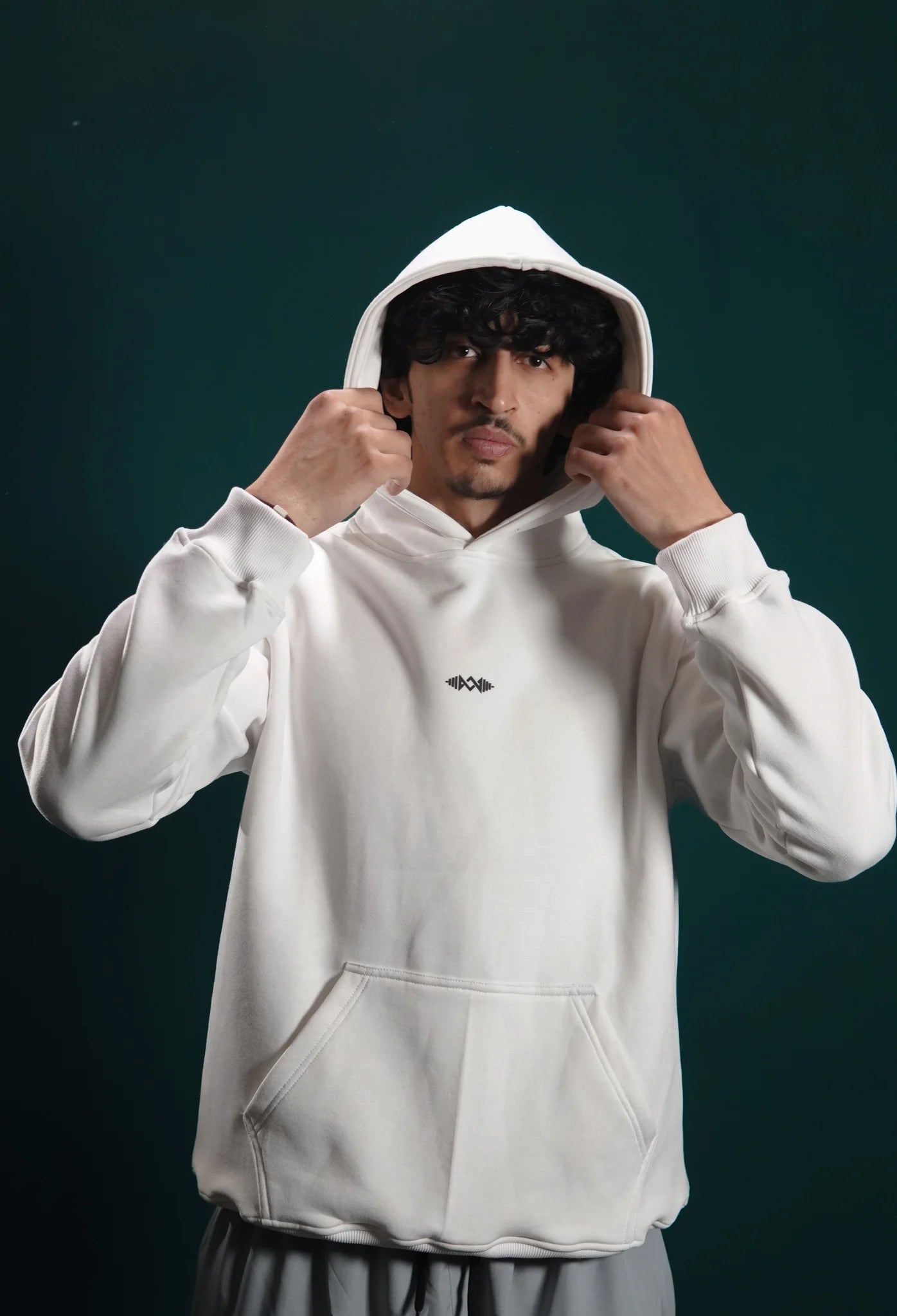 Murks Wear Men’s Winter Gym Hoodie White Fleece Workout Hoodie Front View