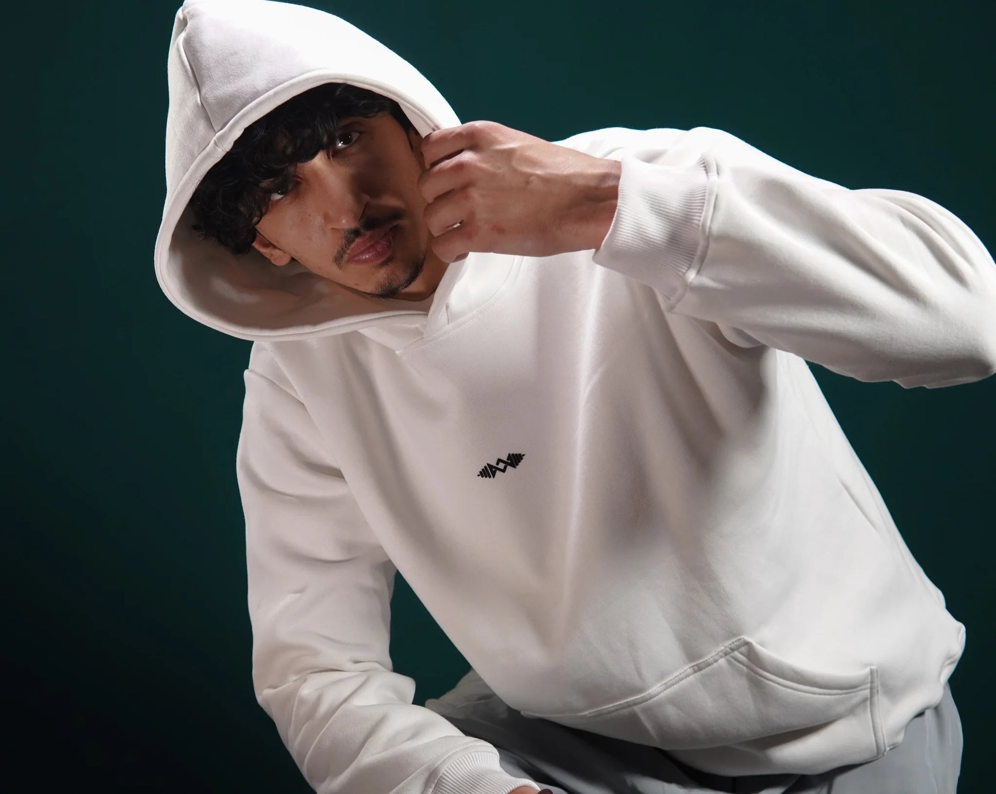 Murks Wear Men’s Winter Gym Hoodie White Fleece Workout Hoodie Lifestyle Pose