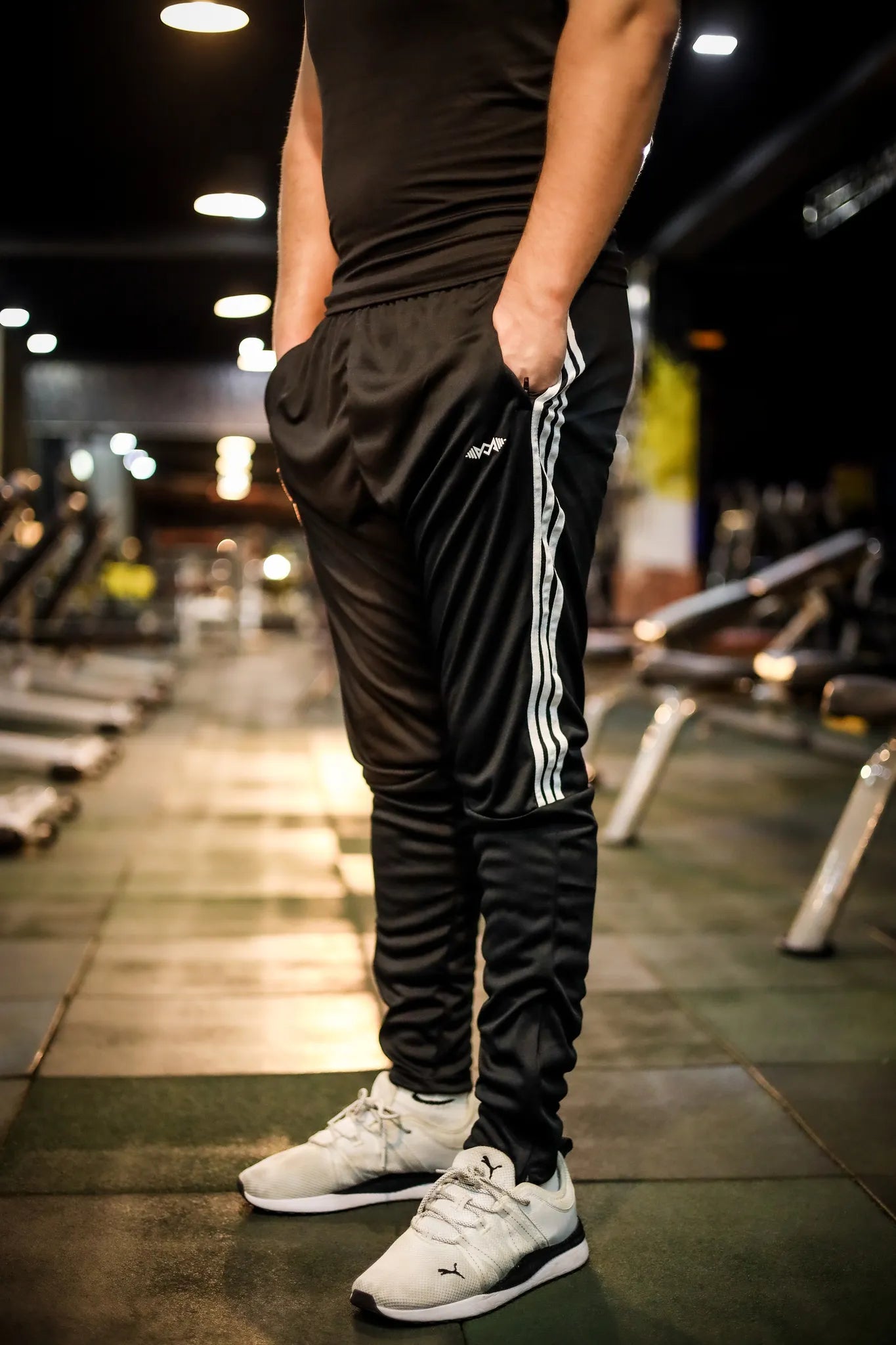 Front view of men's black trouser, perfect for casual and active wear. Comfortable fit for everyday use