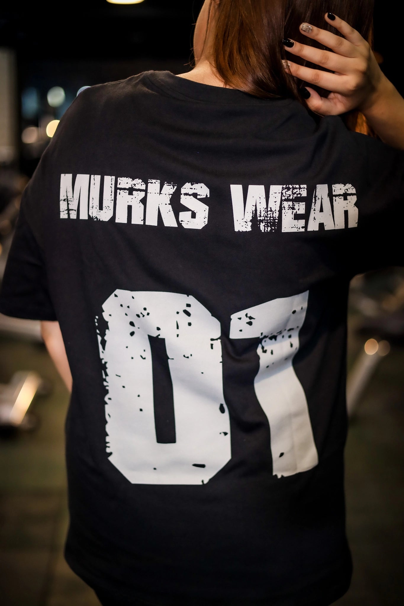 Close-up view of Murkswear 01 Drop Shoulder T-shirt, highlighting the fabric and the unique drop shoulder detailing