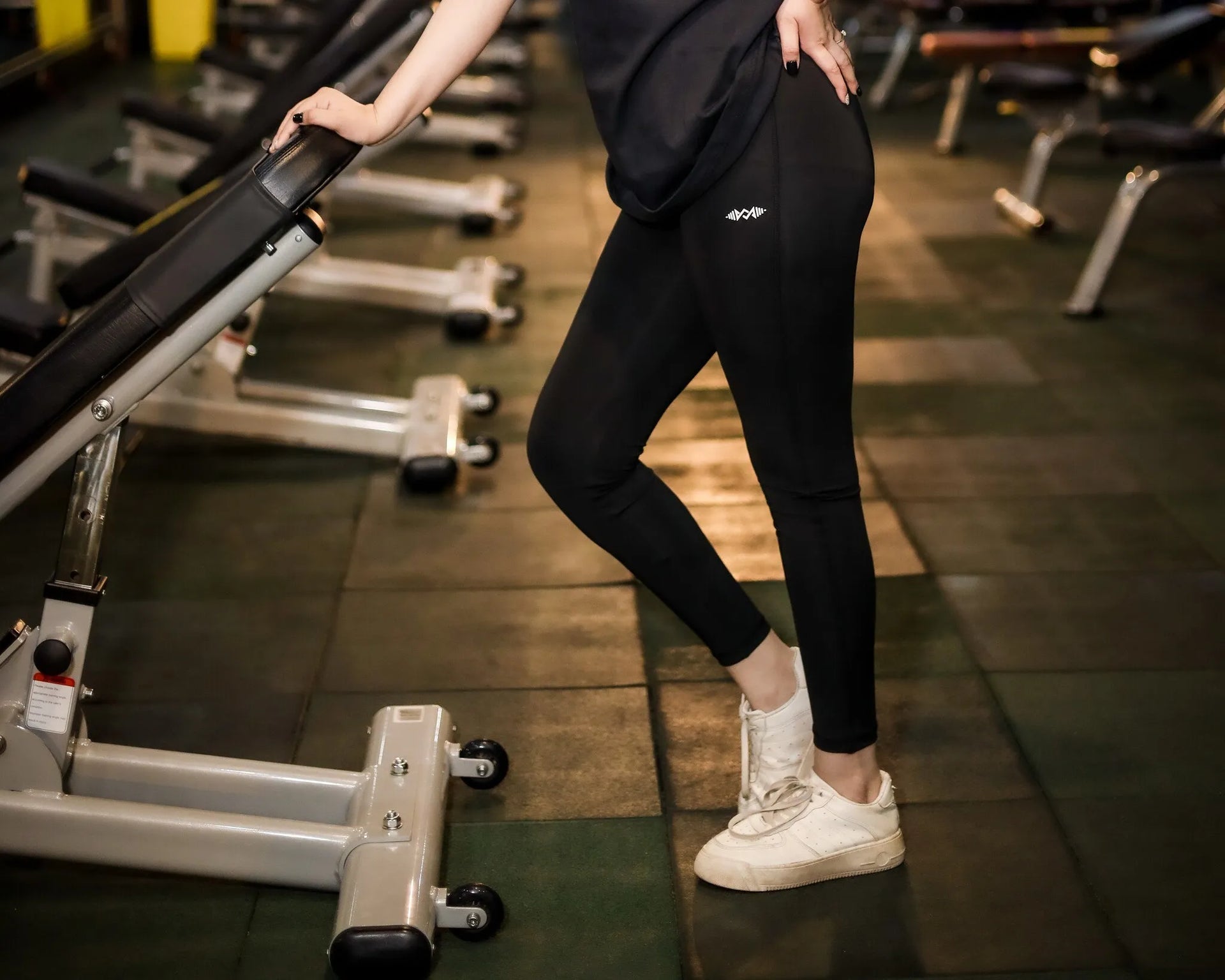 Front view of women’s wear black leggings, perfect for gym workouts and casual wear